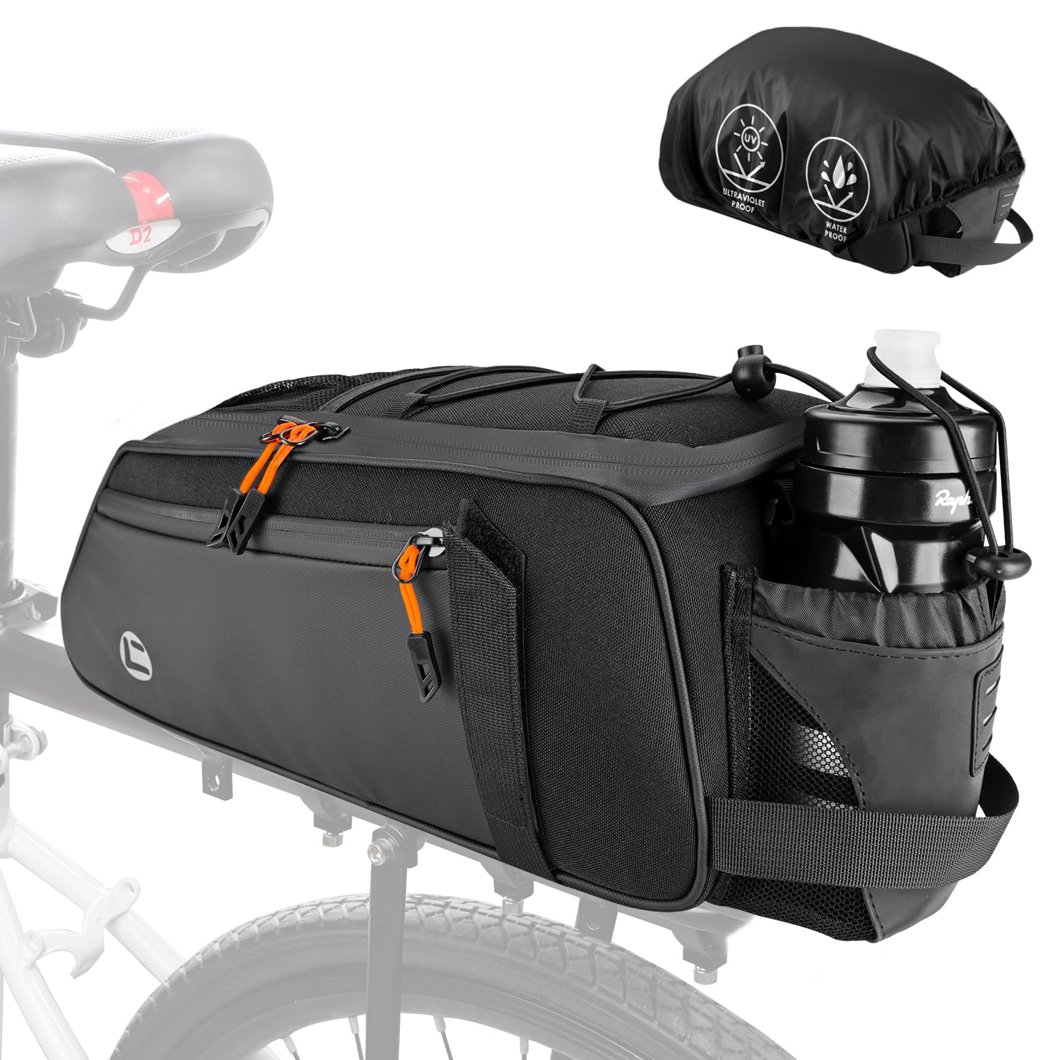 WOTOW Bike Rear Rack Bag with Rain Cover - Waterproof Bicycle Trunk Back Seat Bag – Reflective Commuter Bag with Shoulder Strap