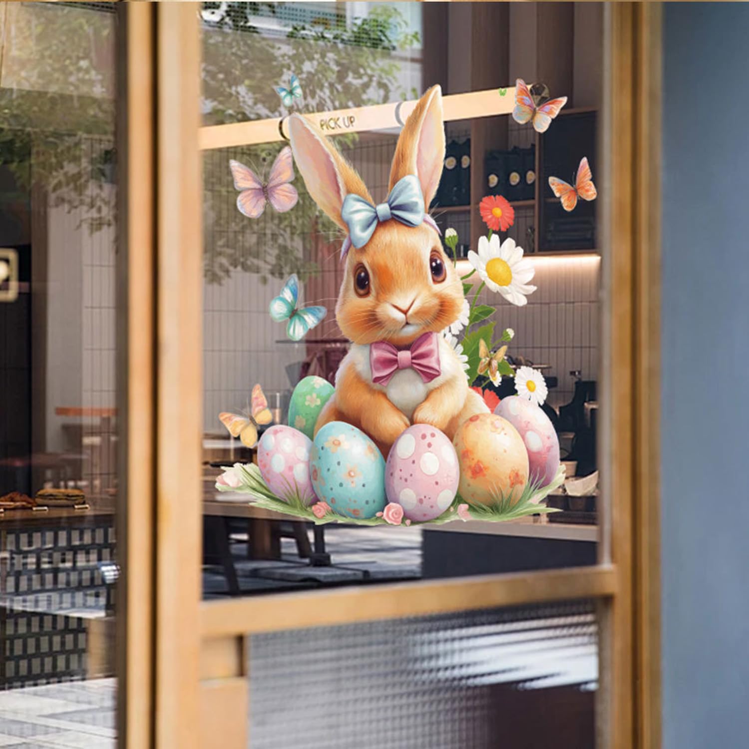 Summer Window Clings with Bow Flower Design Double-Sided Window Stickers Reusable Rabbit Window Decals for Spring Party Holiday Home Office School Shop Glass Decorations 1 Sheet