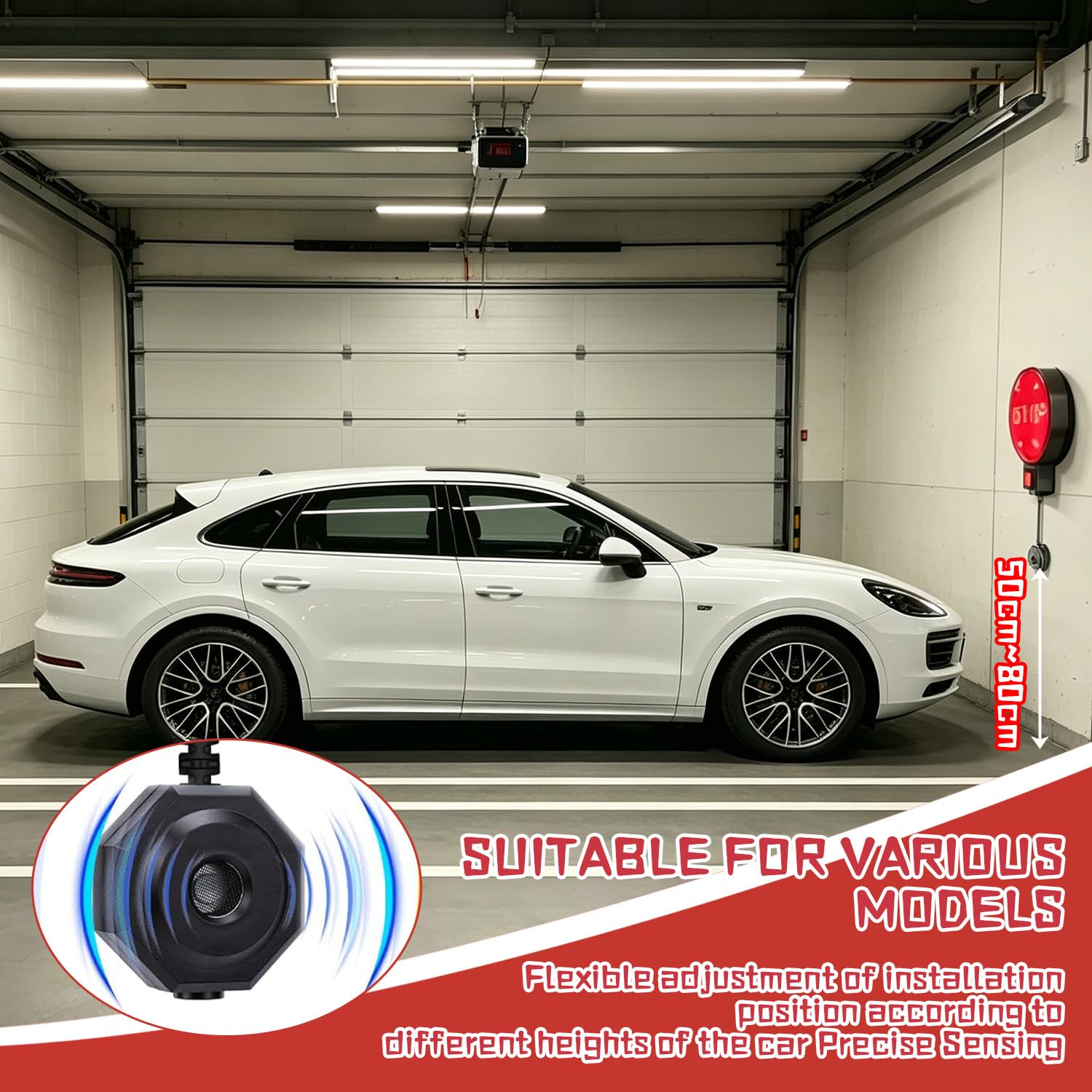 Einstellbarer Parkplatzsensor Ultraschall Parkhilfe Garage Einparkhilfe, Rot-gelb-grüner LED-Anzeige/Präzise Abstandsmessung/Akustische Anzeige/Automatische Abstandseinstellung für Auto SUV Pickup