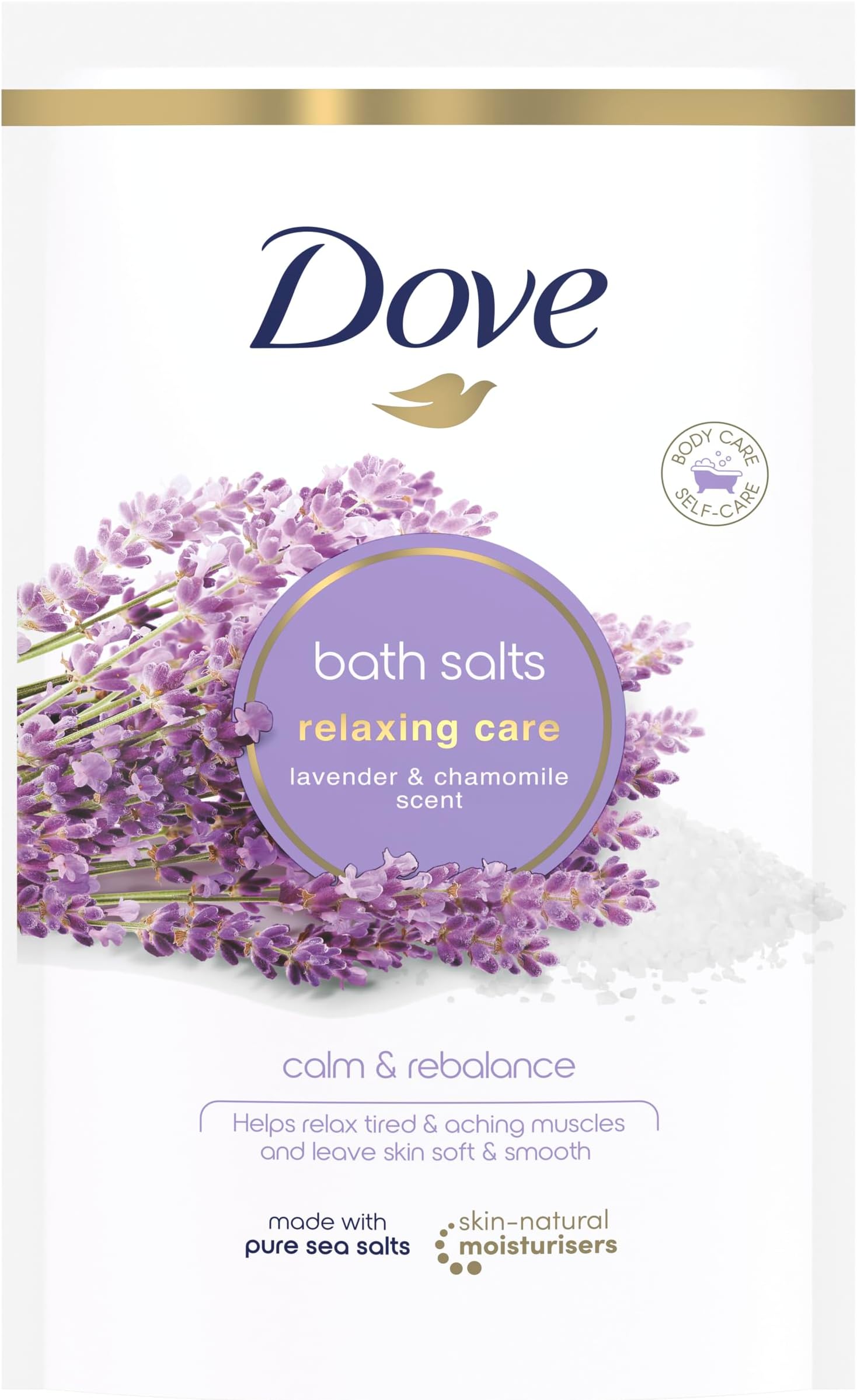 Relaxing Care Lavender & Chamomile Bath Salts with skin-natural moisturisers to relax your mind & body, leaving your skin smooth & soft 900 g