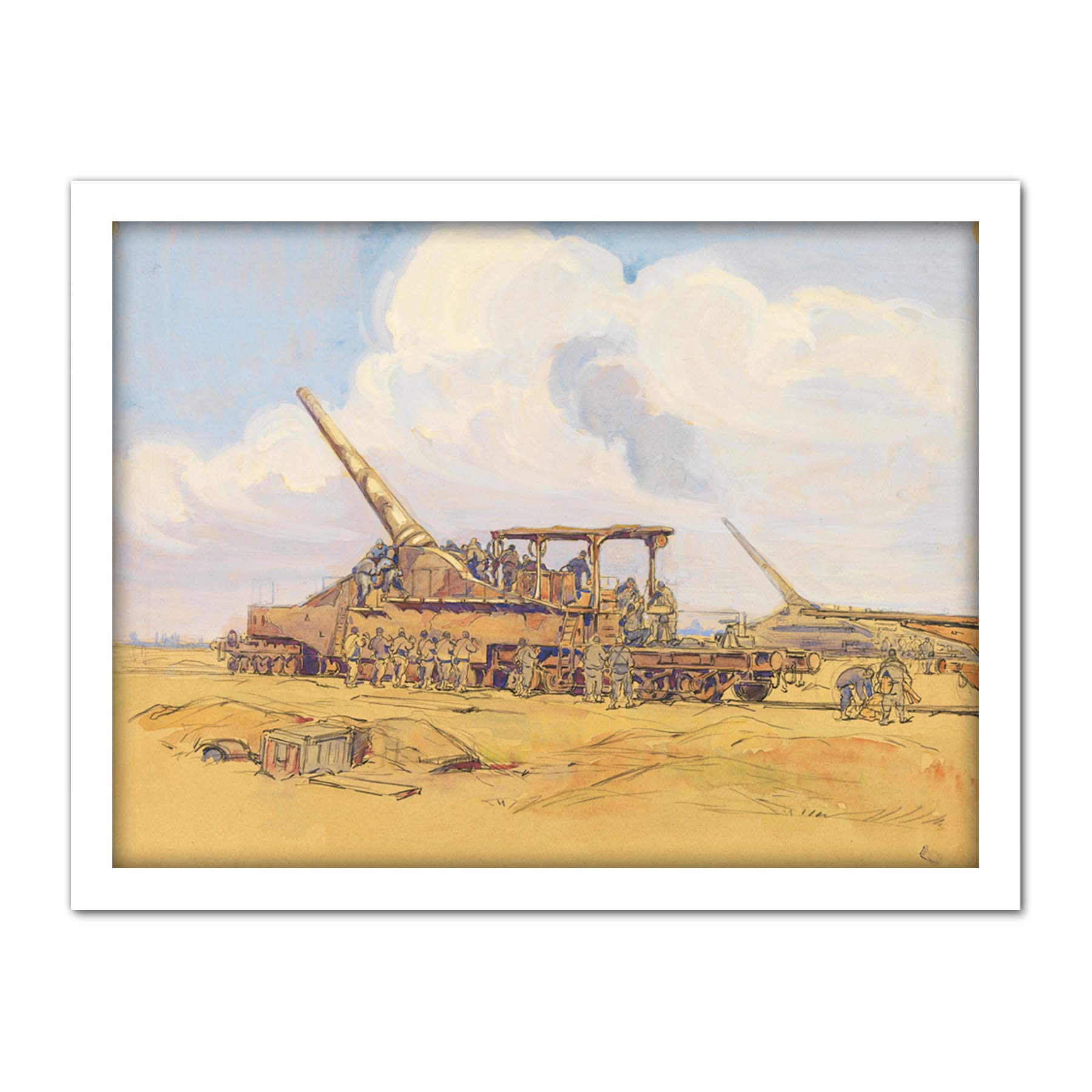 Cheffer French Artillery Guns WWI War Painting Large Framed Art Print Poster Wall Decor 18x24 in