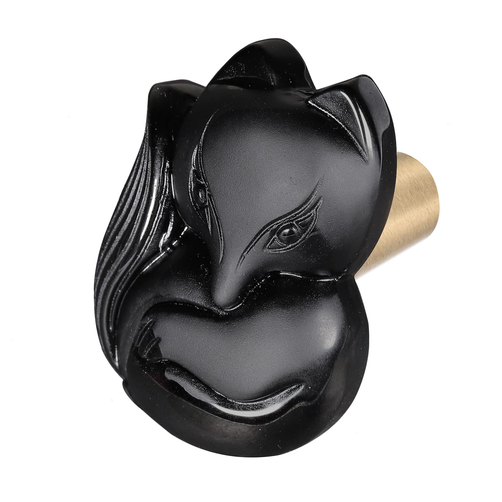 rockcloud 2Pcs Black Obsidian Fox Cabinet Knob Door Cupboard Pull Handle Healing Crystal Stone Animal Figurine Home Office Decor for Protection