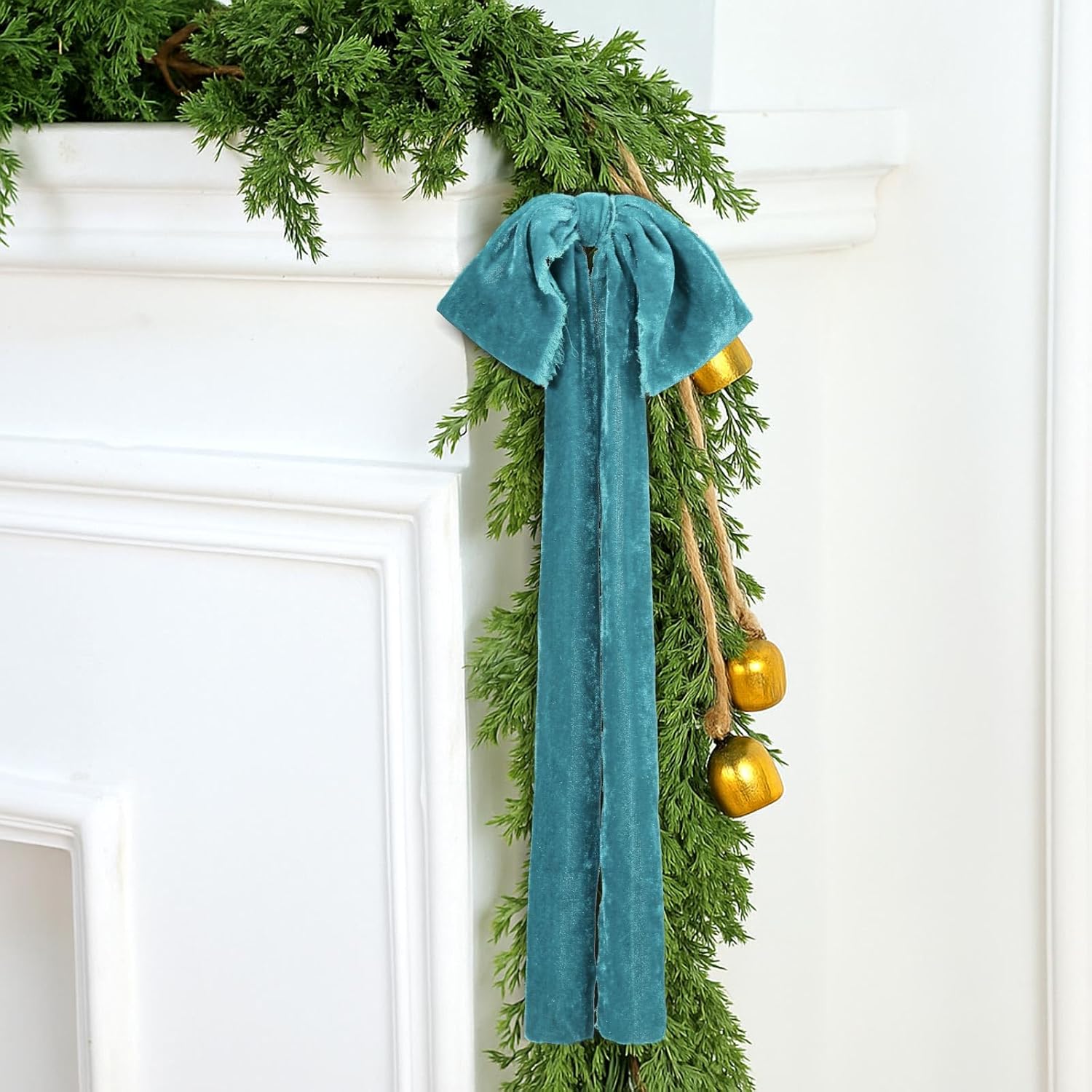 8 Pcs Extra Large Valentines Day Velvet Bows, 17.7 x 8.7 Vintage Raw Edge Ribbon Swag Bows for Romantic Home Decor, Door Wall Mantel Hanging Decorations(Blue Grey,8.7 x 17.7 x 3 in)