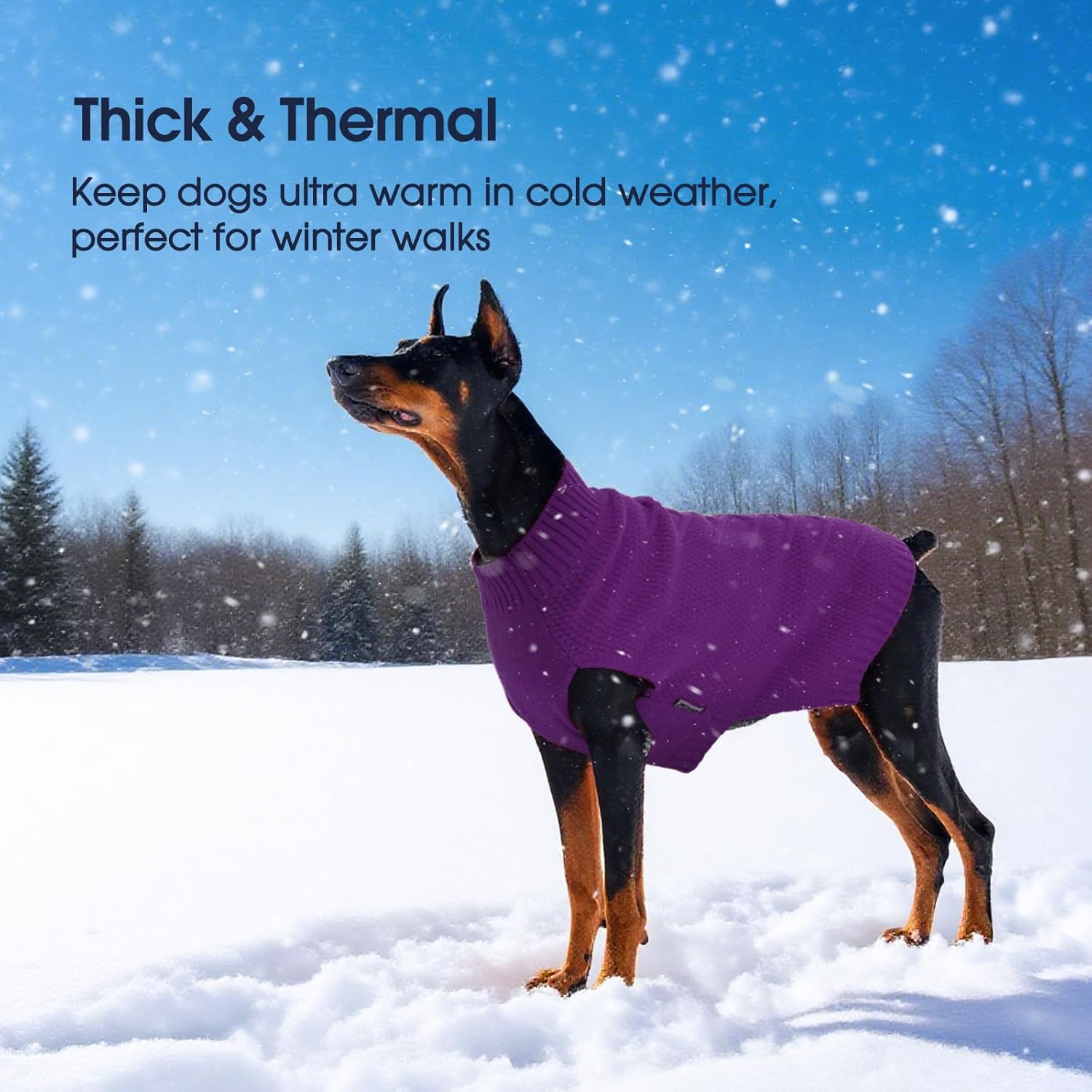 IECOii Purple Extra Large Dog Sweater, Warm Winter Coat for Large Dogs, Knitwear, Doberman, Great Dane, 4XL