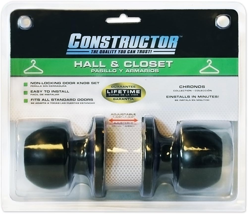 Constructor Chronos Passage Door Knob, Non-Keyed Lock Handle Set for Closets or Non Private Rooms, Oil Rubbed Bronze