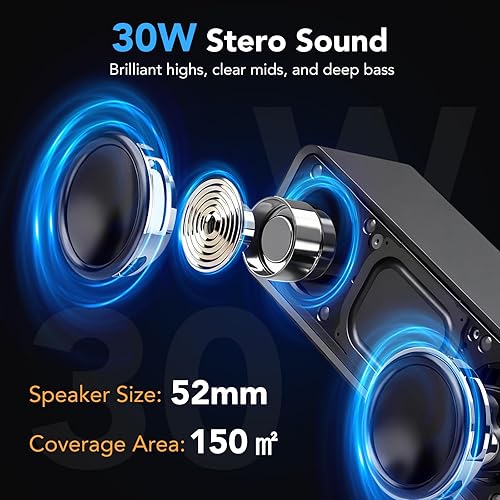 Miniatura 2 de IKT Altavoz Bluetooth portátil con luces x relleno de calcetines, sonido estéreo fuerte de 40 W, Bluetooth5.4, graves mejorados, tiempo de