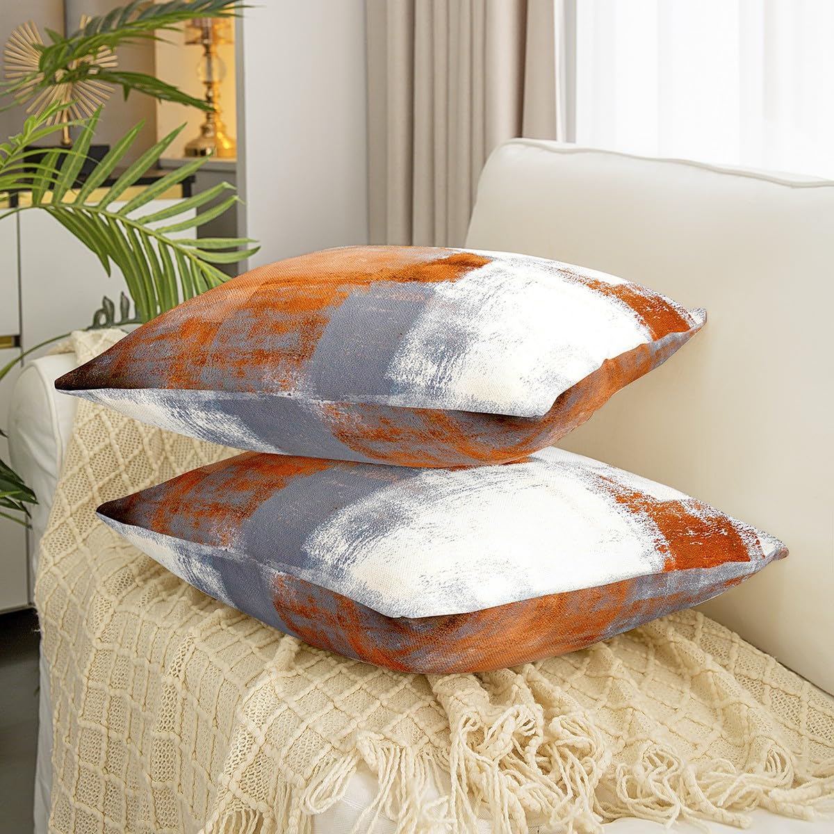 Set Di 4 Federe Decorative Geometriche 50x50 Cm – Lino Cotone, Stampe Moderne Con Cerniera Nascosta, Per Divano E Letto