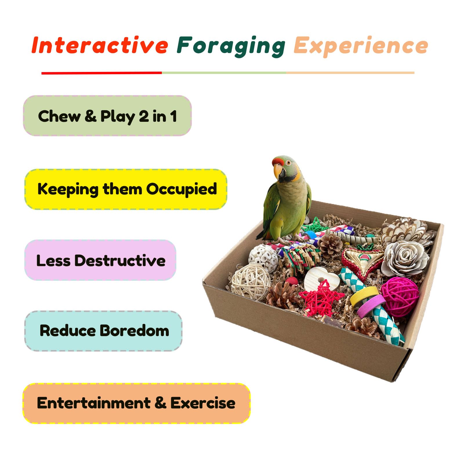 Bird Foraging & Bird Shredding Toys Box,Natural Chewing and Foraging Toys for Cockatiels,Parakeets,Conures,Love Birds & Small to Medium Parrots - image 2