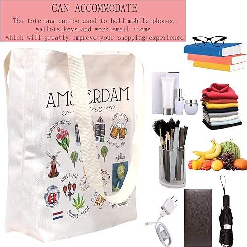 Miniatura 2 de POFULL Amsterdam Souvenir Gift Amsterdam Holland Travel Tote Bag Países Bajos Bicicleta Bicicleta Regalo