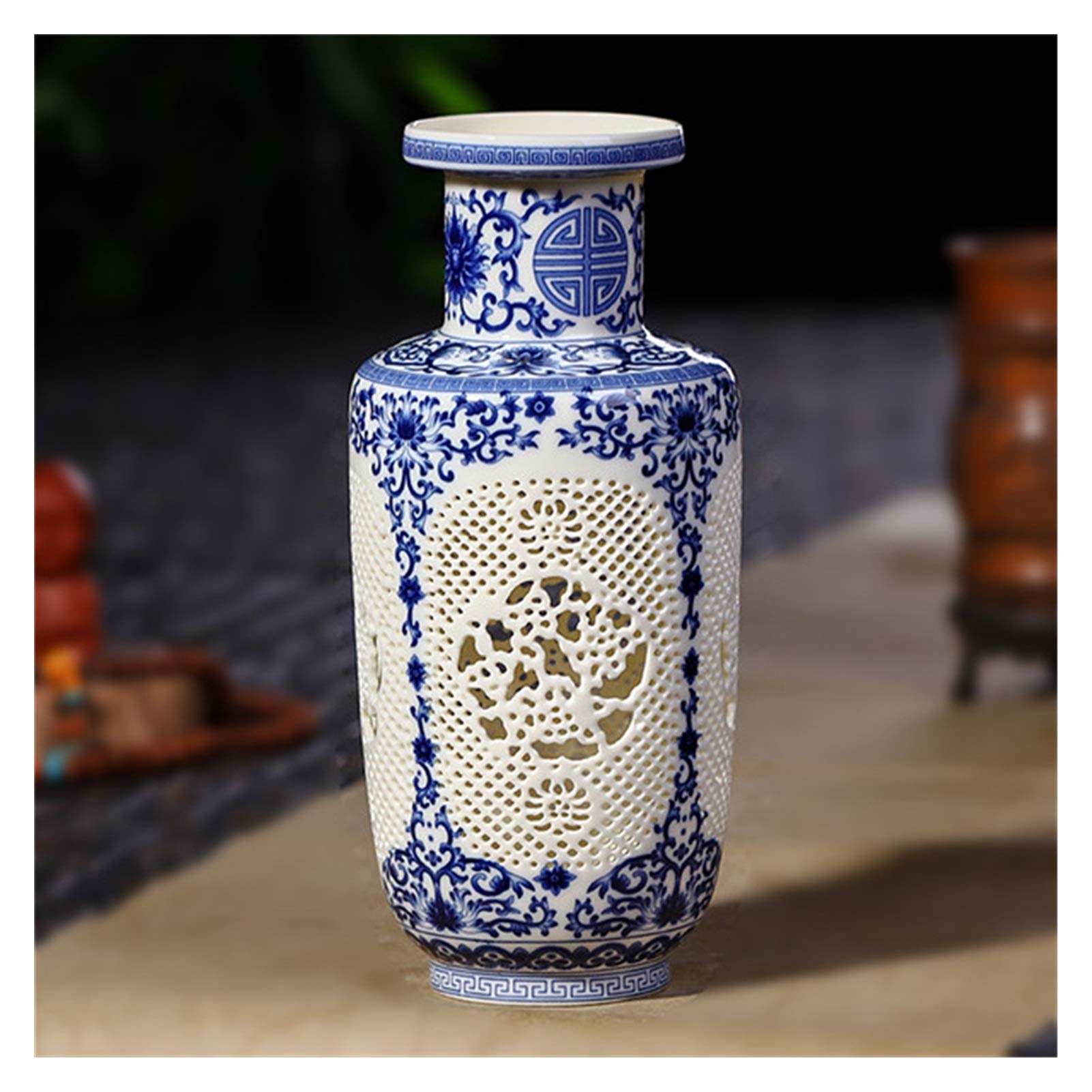 asdchZen Vases Antique Ceramic Vase Chinese Pierced Vase Wedding Gifts Home Handicraft Furnishing Articles Vases For Decor,I
