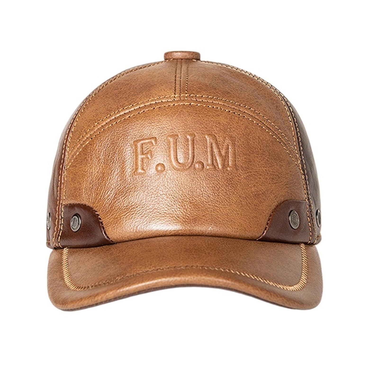 Gorras de béisbol con Letras de Dos Tonos for Hombre, Gorro cálido de Cuero Vacuno, térmico Ajustable, Novedad de otoño e Invierno