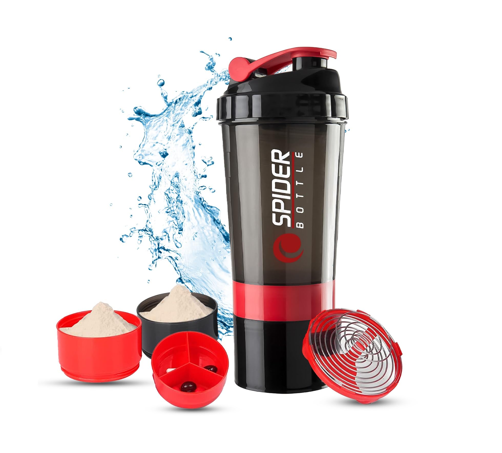 Active 100 Protein Shaker Bottle 500ml With Extra Compartment - Gym Shaker Bottle For Men & Women, Perfect For Protein Shakes & Supplements (Red)