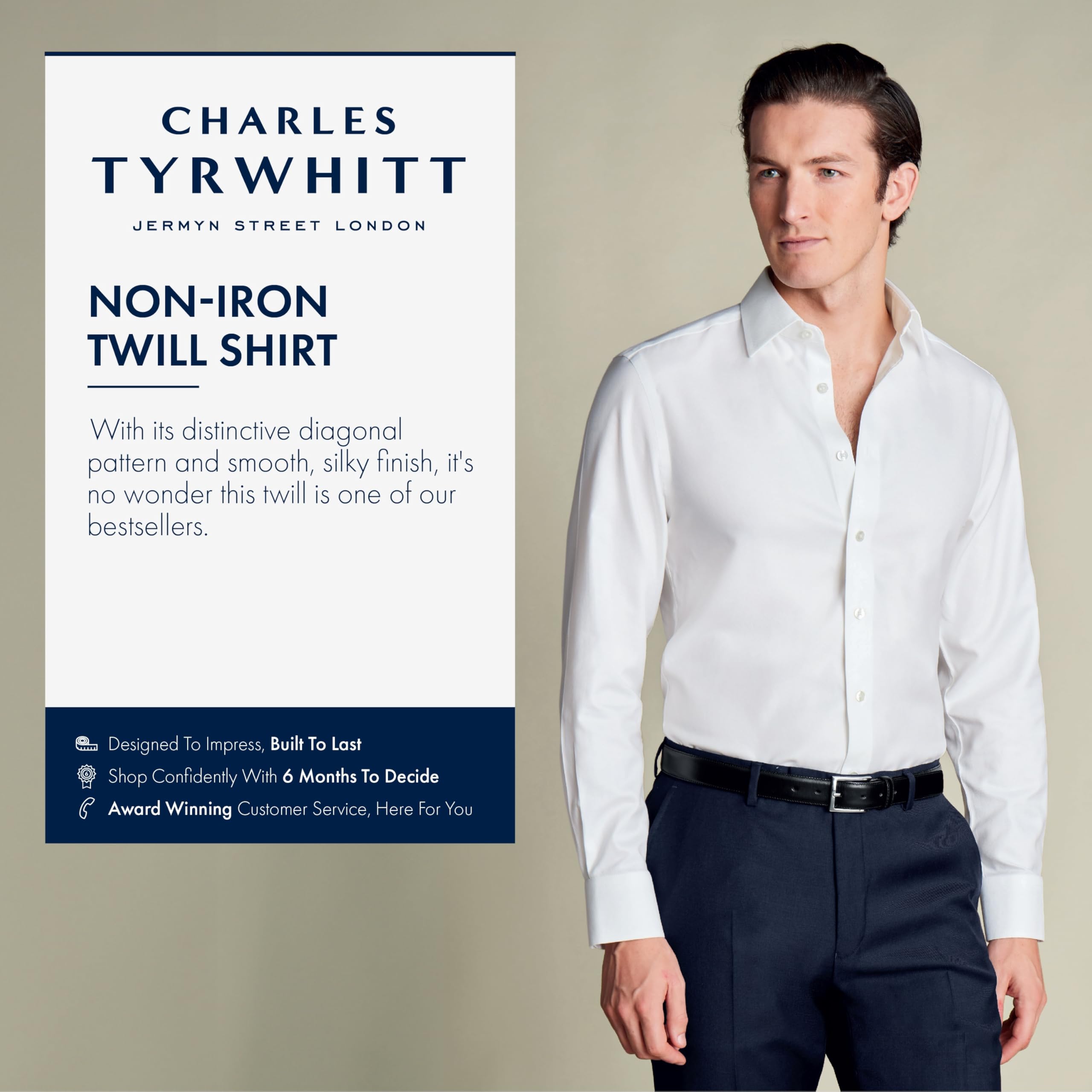 Charles Tyrwhitt Shirts for Men - White Non Iron with 100% Cotton Twill