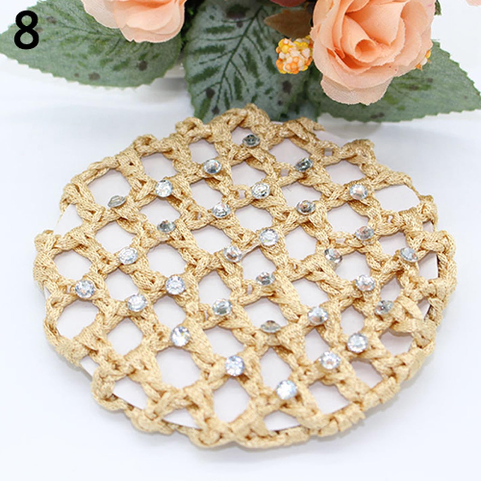 matumou Women Bun Cover Hair Net Ballet Dance Skating Rhinestone Crochet Snood