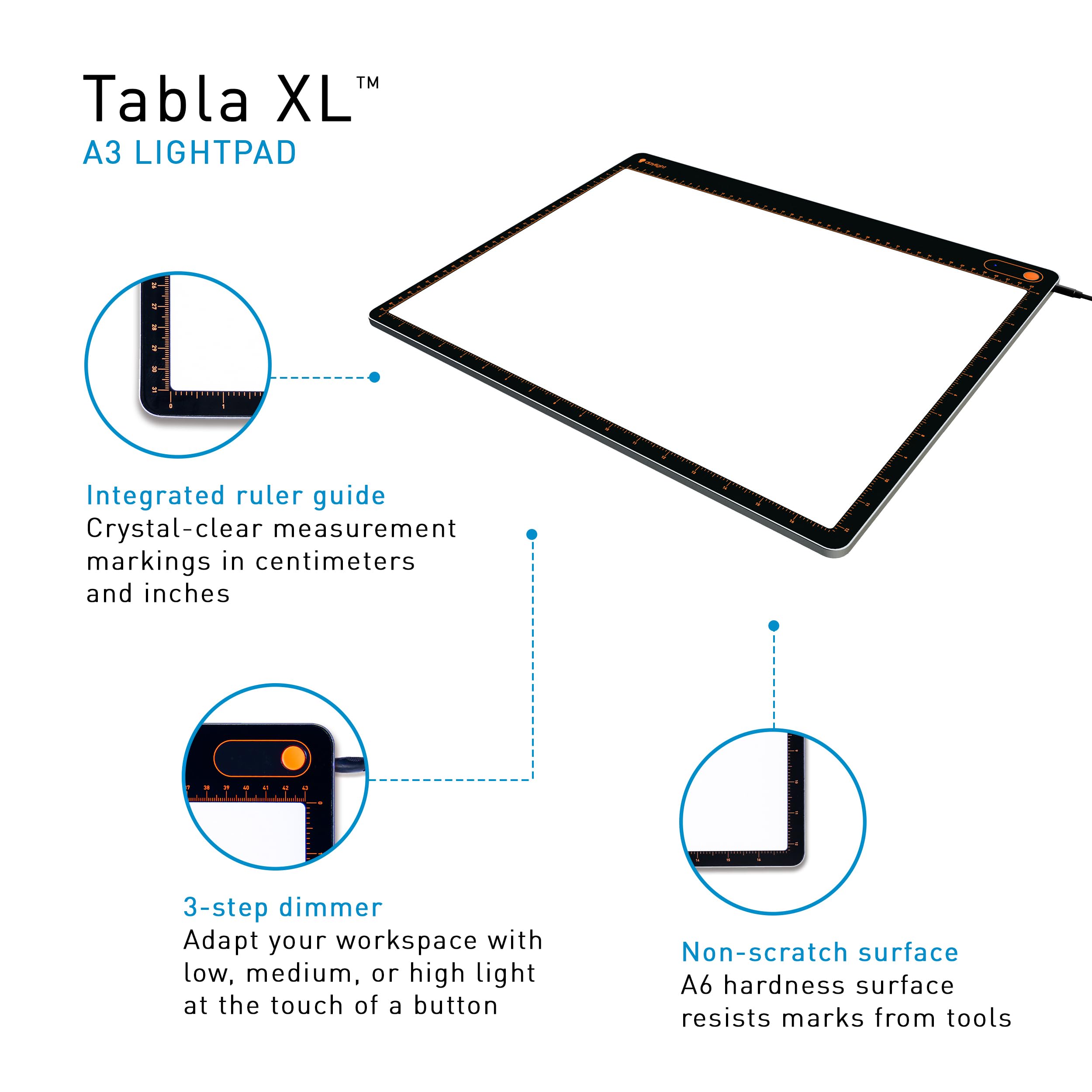 Daylight Tabla XL A3 Professional Lightpad - Tavola da tracciamento a LED in alluminio ultra sottile con dimmer a 3 fasi e 6.800 Lux