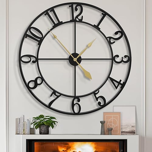 Miniatura 24 de LEIKE Relojes de pared extra grandes, silenciosos con pequeño tictac, reloj de pared redondo vintage moderno de madera que funciona con baterías