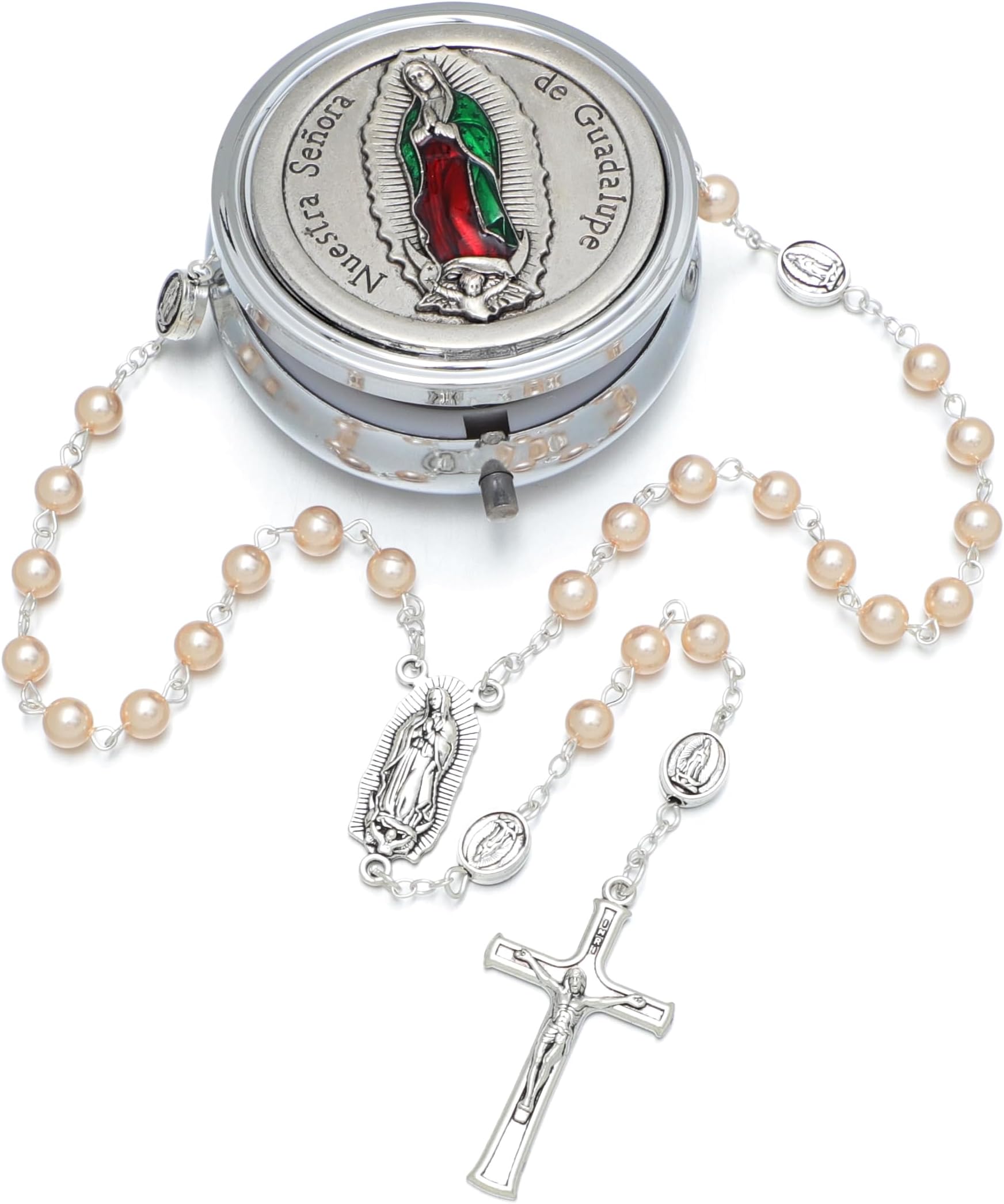 KOMI 6mm Glass Pearl Rosary Beads Catholic for Women with Metal Rosary Box Religious Gifts