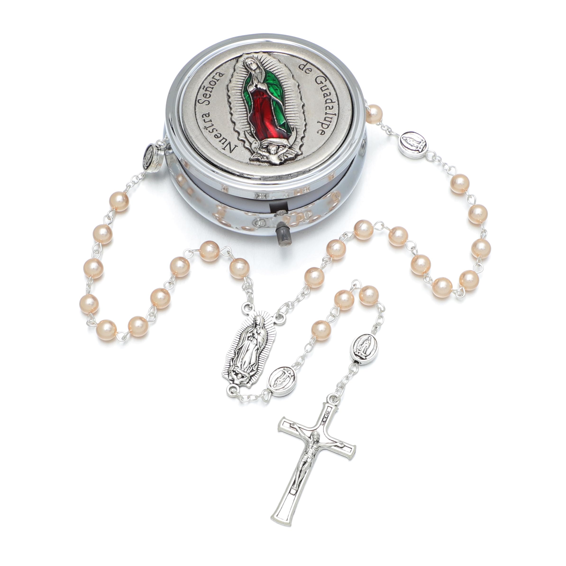 6mm Glass Pearl Rosary Beads Catholic for Women with Metal Rosary Box Religious Gifts