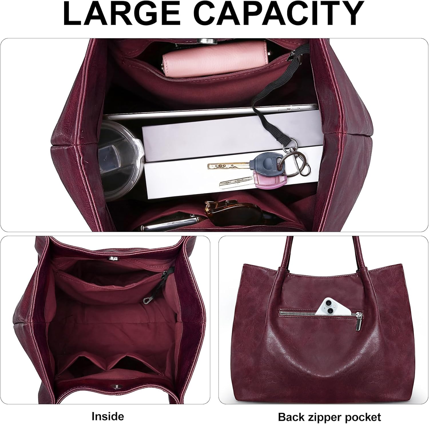 Large Tote Bag for Women Work Vegan Leather 16L Ladies Handbags Womens Big Purses Shoulder for Travel - Image 4