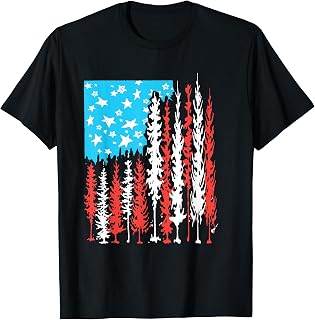 Nature American Flag Pine Trees & Stars Outdoors Graphic T-Shirt for Women Kids Men