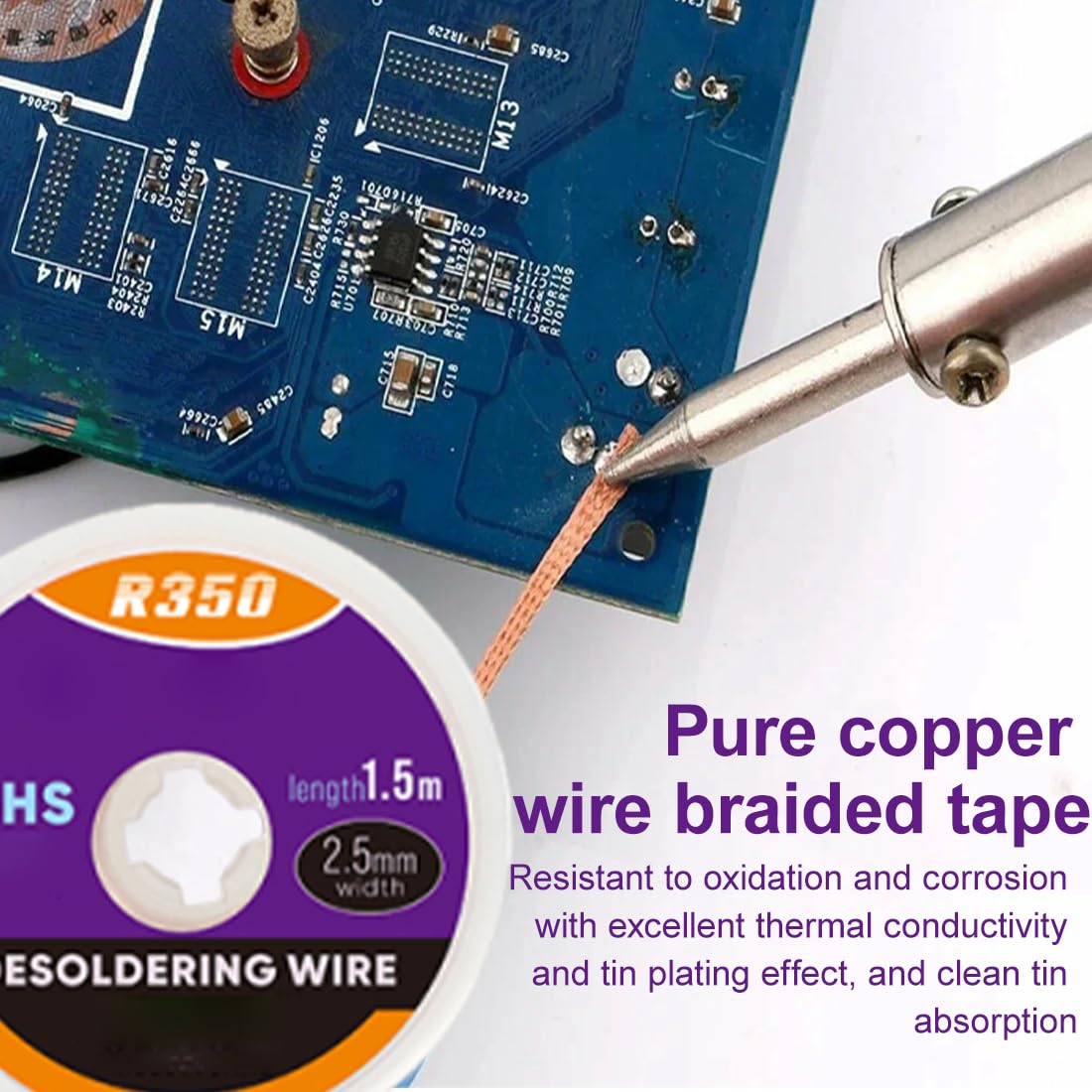 Treccia Dissaldante 1.5M, Flussante, Flussante No-Clean Senza Piombo A Base Di Rosin, Per Saldatura Di Telefoni, Bga, Smd, Pcb, Riparazione Elettronica - 5