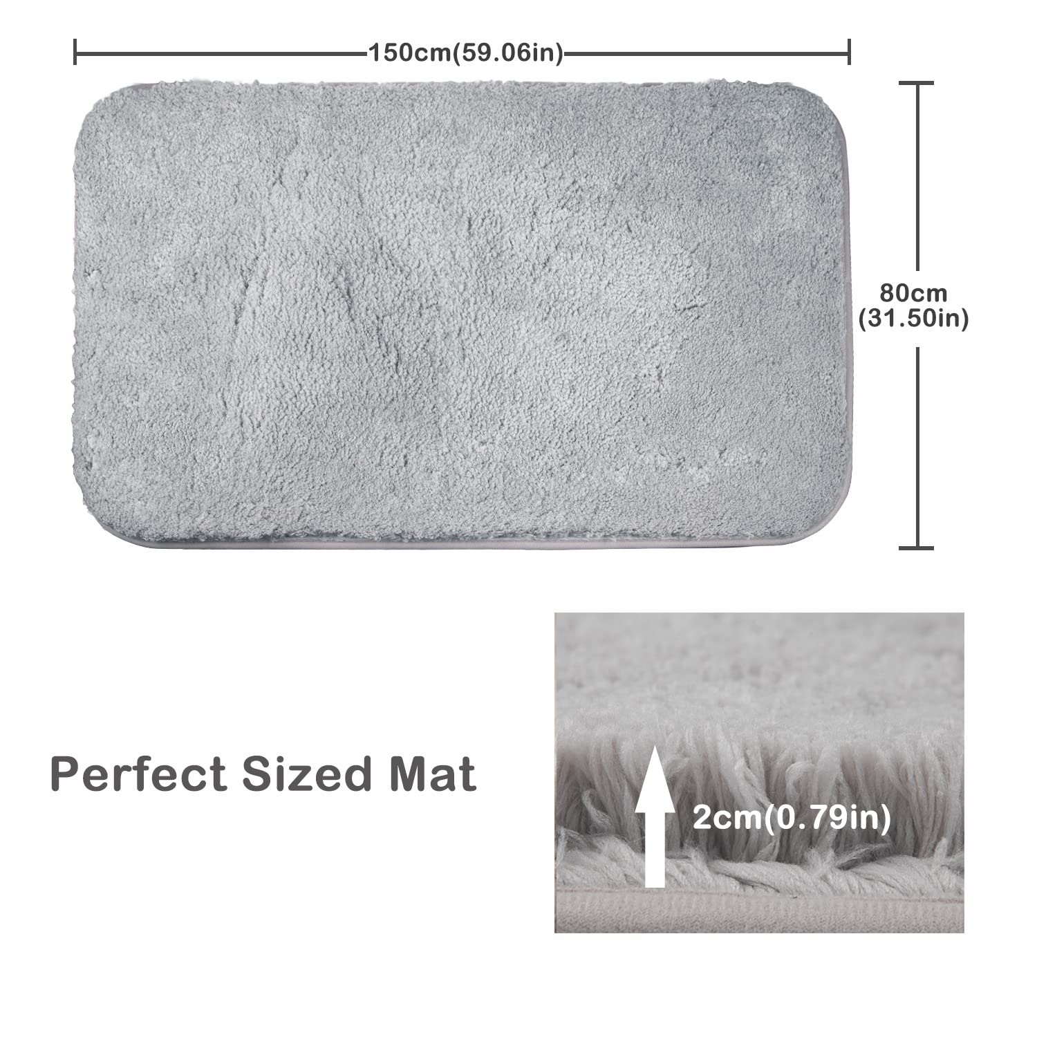 FCSDETAIL Alfombrilla de Baño Antideslizantes 80X150 cm, Tapete para el Piso Lavable a Máquina con Microfibras Suaves Absorbentes de Agua para Bañera, Ducha y Baño