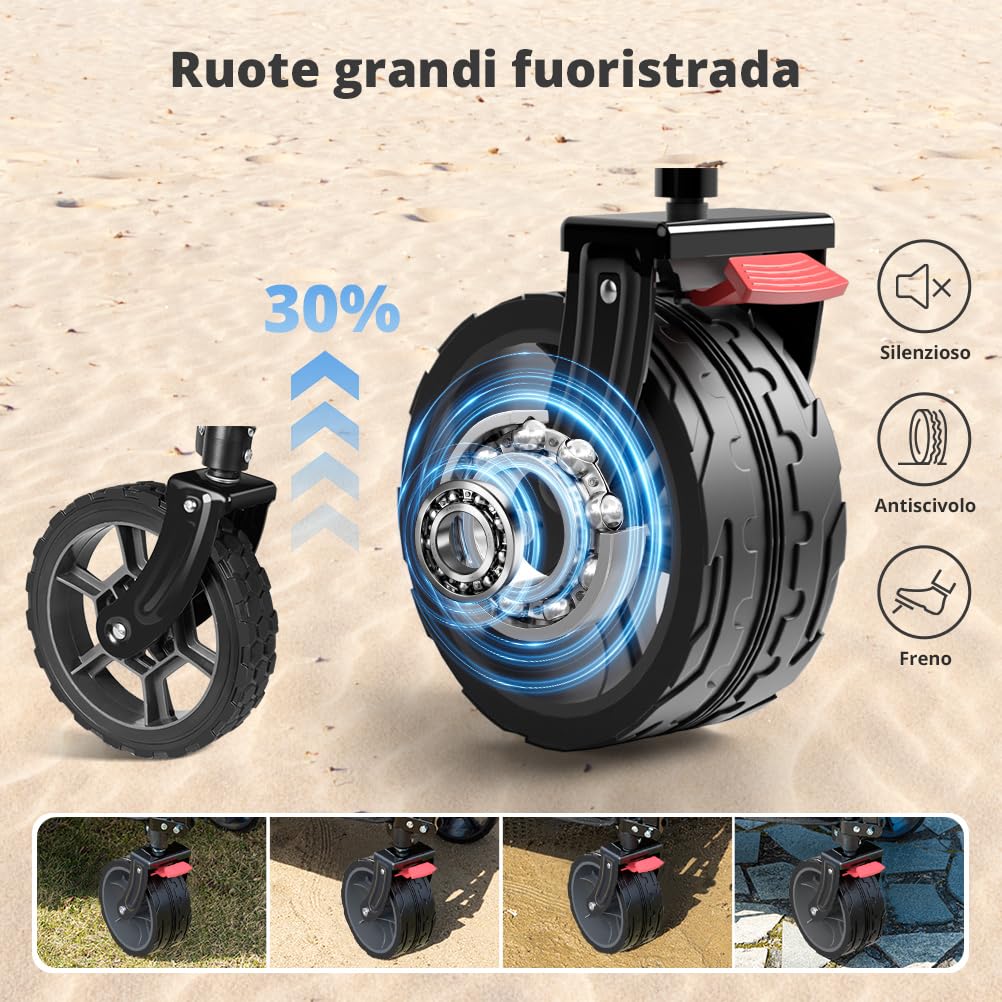 SLIDBEAT - Carrello da Giardino Pieghevole 220L, Carrello Spiaggia con Ruote Grandi, per Rimorchio per Giardino da Campeggio all'aperto Ogni Tipo di Terreno, Portata fino a 150kg