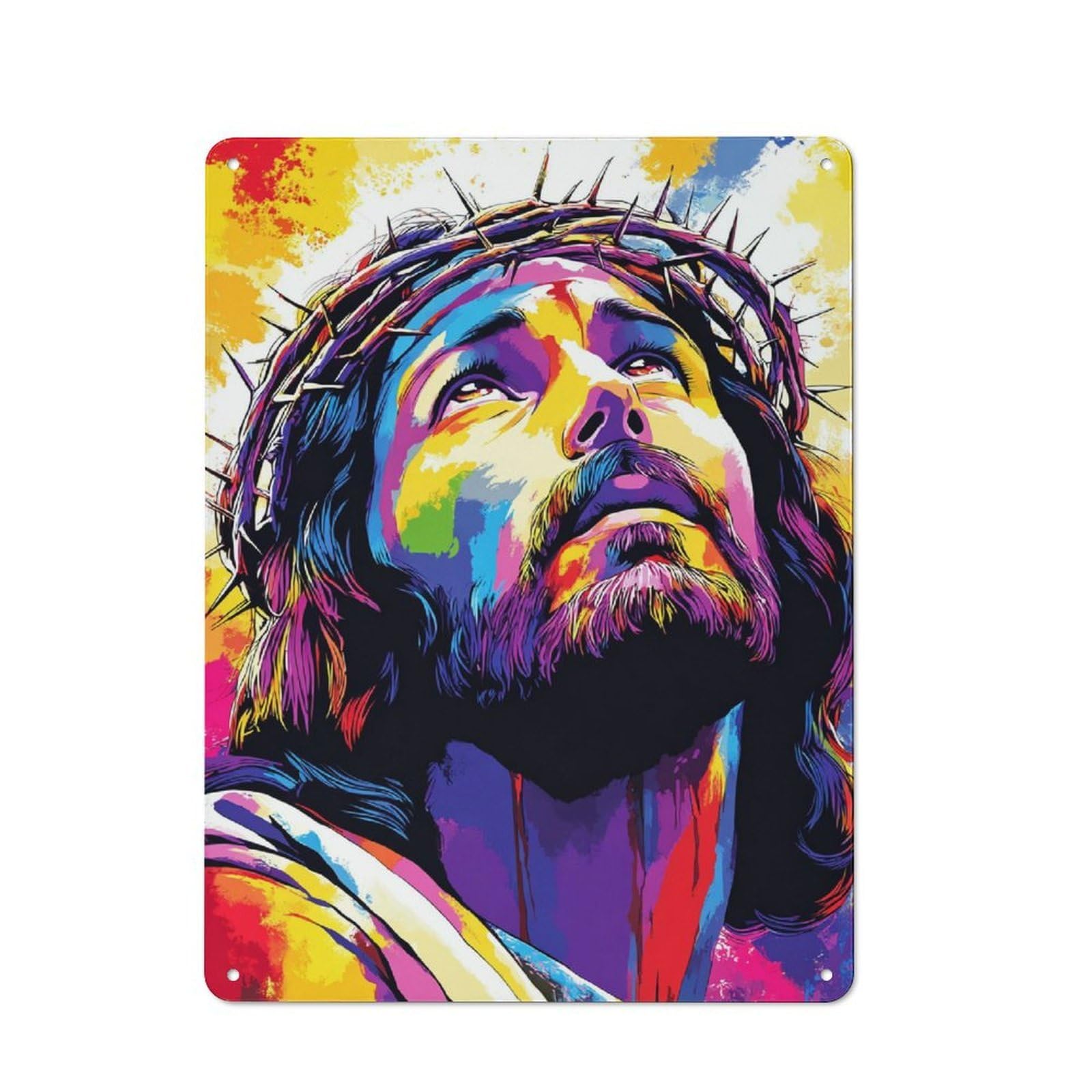 Colorful Portrait of Jesus with Crown of Thorns -1 Vintage Metal Sign 40x30cm, Nostalgic Pub Wall Decor for Pub, Home Bar, Shed Or Man Cave
