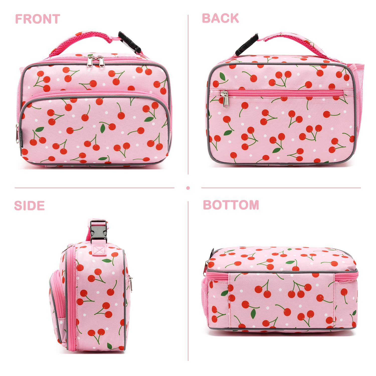 Sac à déjeuner isotherme souple pour enfants, sac isotherme pour la rentrée scolaire, sac fourre-tout pour filles, garçons (cerise)
