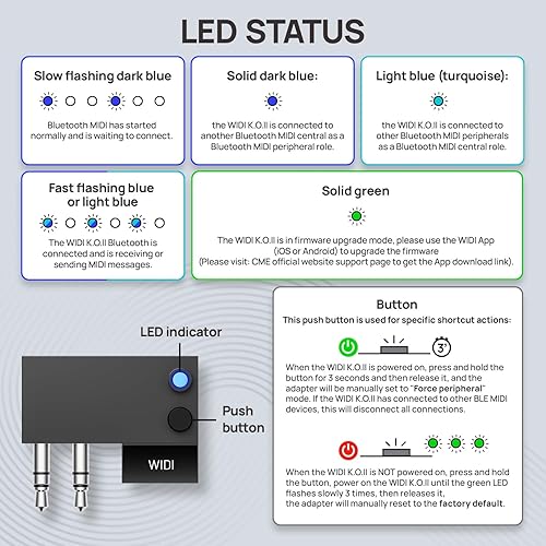 Miniatura 24 de CME WIDI Thru6 BT - MIDI Thru/Split de 2 en 6 salidas con DIN de 5 pines y MIDI Bluetooth - tecnología a prueba de futuro, transferencia de alta