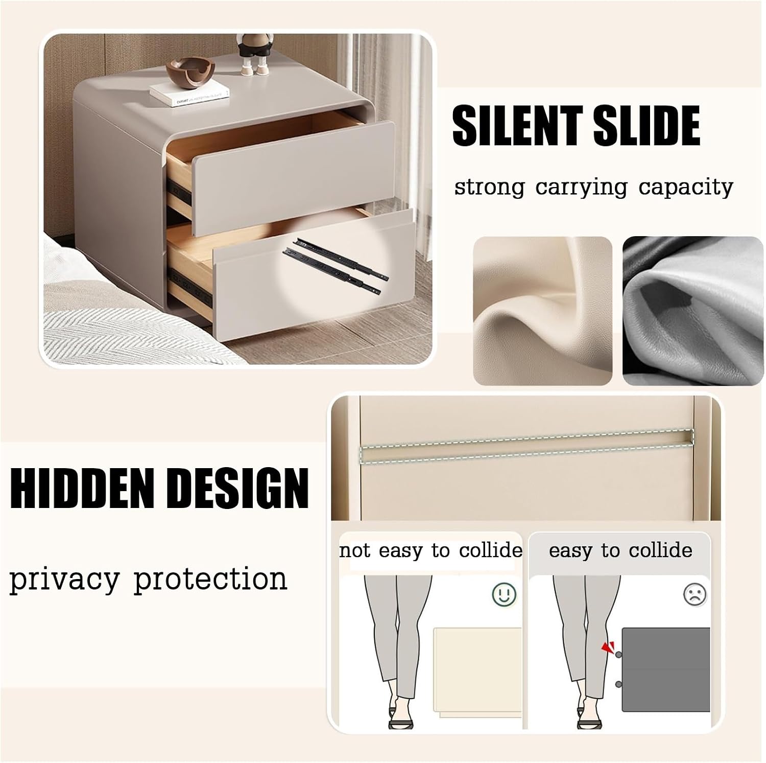 Bedside Table, Storage Bedside Table, with 2 Drawers Bedside Table, for Home Living Room Bedroom Furniture, for Bedroom, Living Room, Modern Bedside Table Cupboard Side Table(White,40cm)