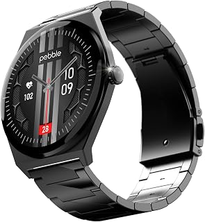 Pebble Royale Steel Luxury Metal Smartwatch | Ultra-Slim Stainless Steel Body, 1.43” Ultra AMOLED Display, Always-On Display, Bluetooth Calling, DIY Watch Faces (Black)