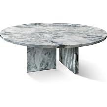 Blue Gray Marble Coffee Table Set, Polished Natural Stone, 2-Piece