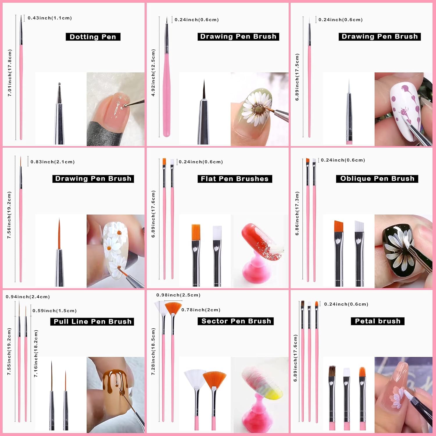 21 Pieces Nail Art Tool Kit, 1 Piece Resin Nail Art Palette,15 Pieces Nail Art Brushes, 5 Pieces Nail Art Dotting Pens, Nail Home Salon Nail Painting Tools 4