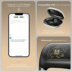 MOZC AI Translation Earbuds Real-Time 168 Languages Translator Earbuds, 4-in-1 Translation Device, 50H Playtime with OWS Touch Screen, Bluetooth 5.4 Translate Headphones for Travel, Business, Learning
