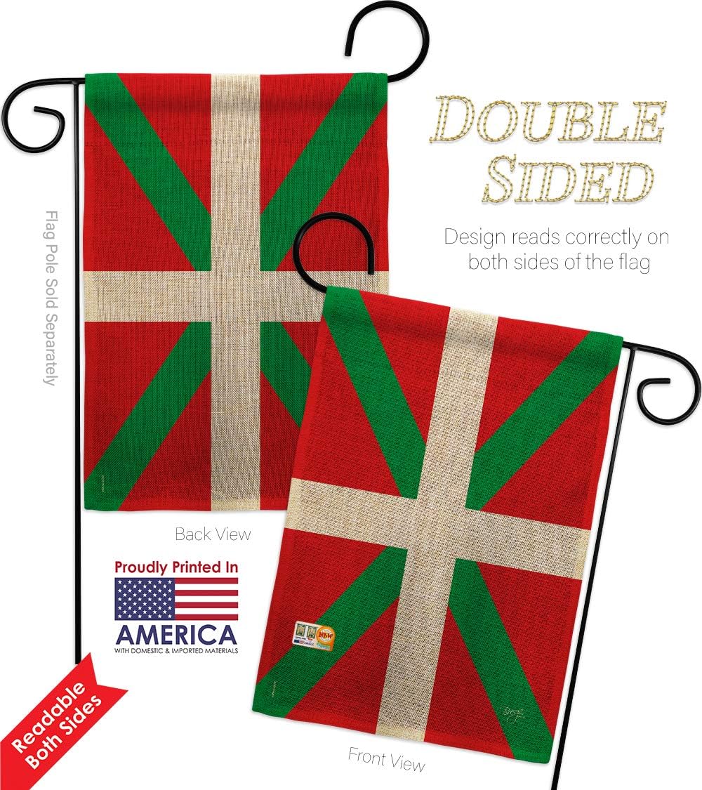 Basque Country Burlap Garden Flag Regional Nationality Nation International World Particular Area Small Decorative Gift Yard House Banner Double-Sided Made In USA 13 X 18.5