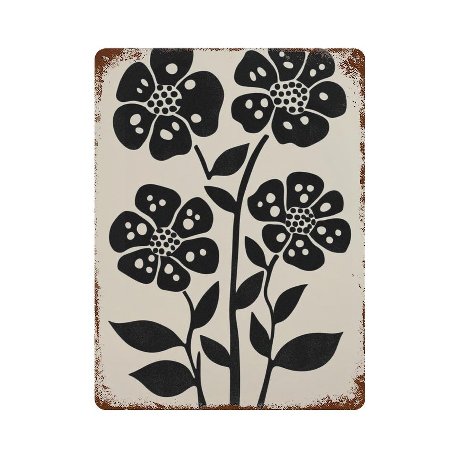 xiaoxiaoshen Floral Black White Botanical Minimal Flower Modern Scandinavian Bold Plant Wall Decor Art Metal Tin Poster Modern Home Decor Art Home Bar Shop Decorations Vintage Sign 40x30cm