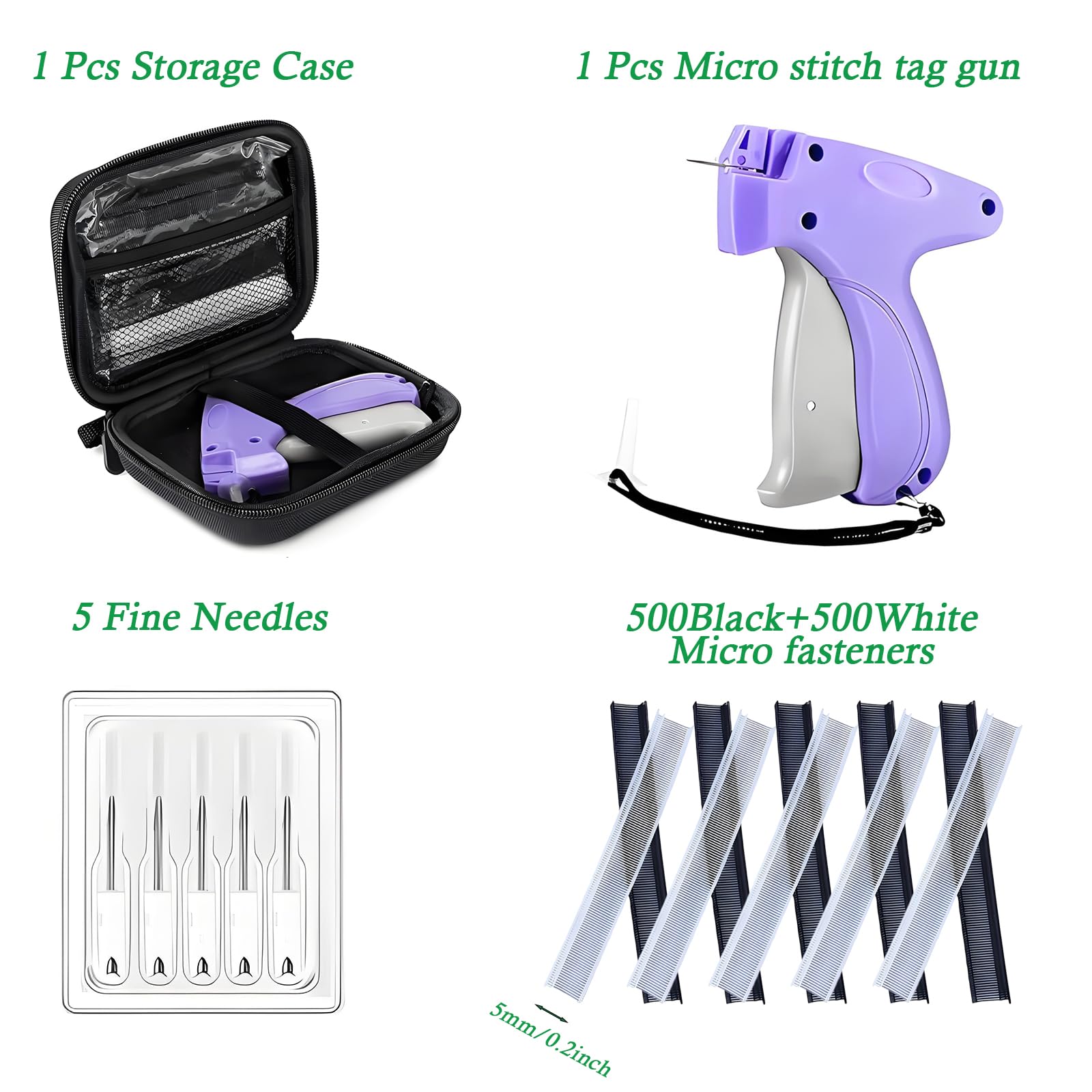 1008 Stück Stitchy Quick Clothing Fixer, Mini Stitch Clothes Storage with 1 Case 6 Needles 500 Black 500 White Fasteners Quick Stitch Sewing Hemming Gun (Purple)