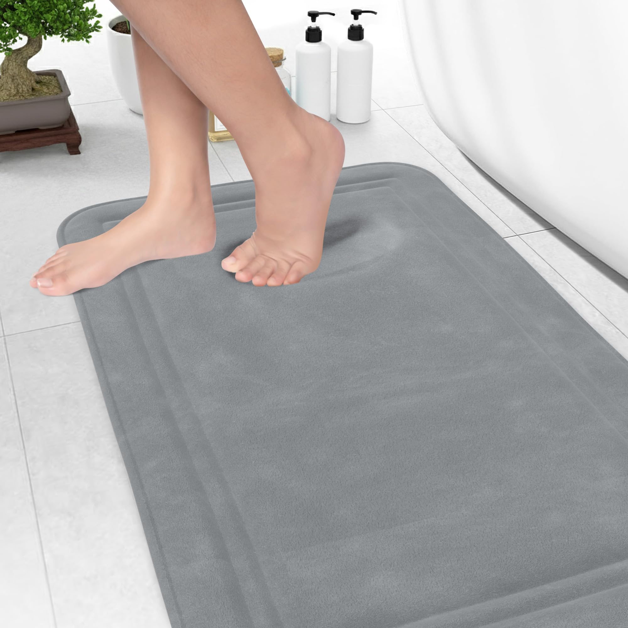 ITSOFT Memory Foam Bath Mat 31x20, Non Slip, Machine Washable, Quick Dry & Absorbent Rugs, Bath Mats for Bathroom Floor, Tub & Shower, Bathroom Rug, Gray