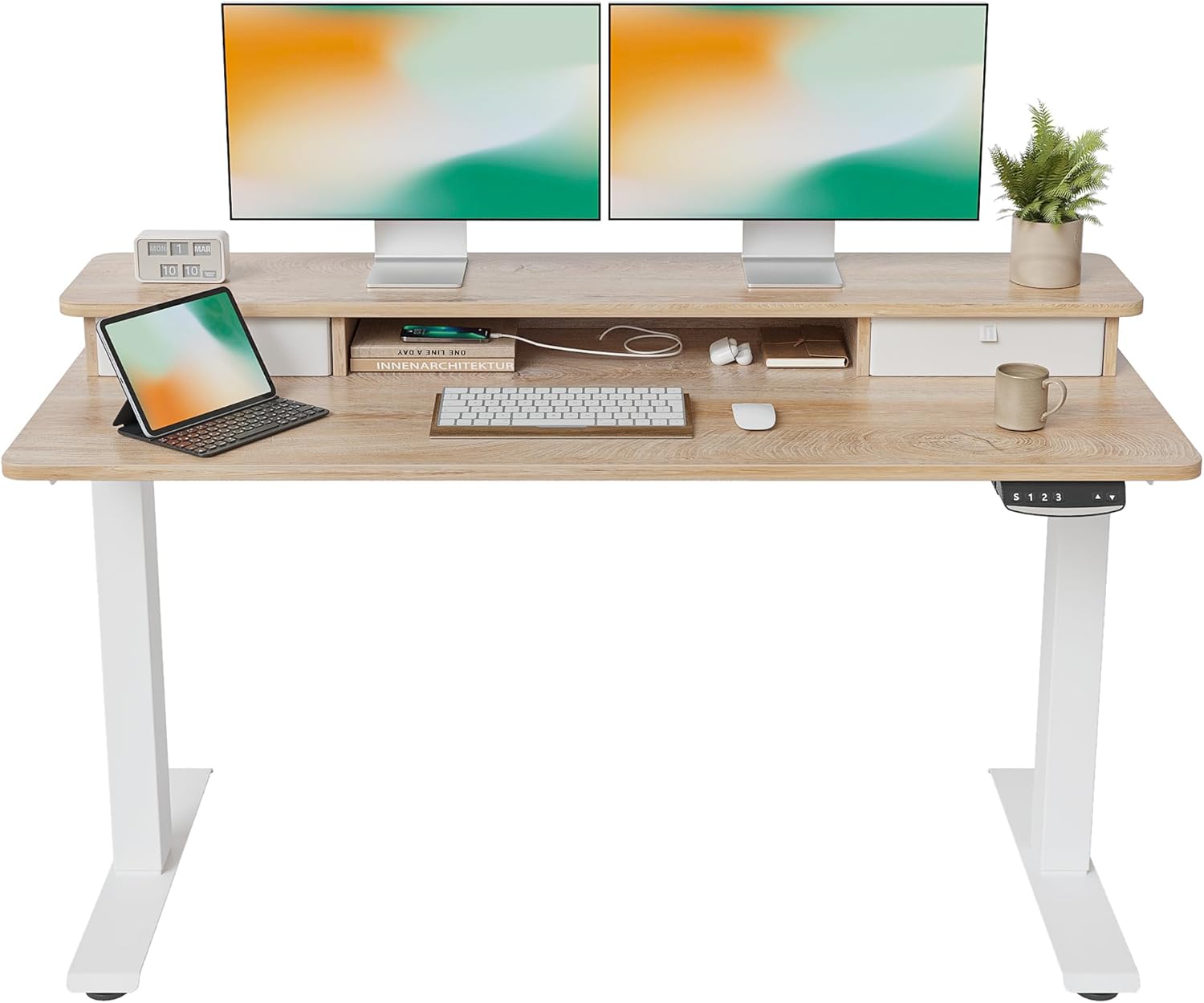 FEZIBO 55 x 24 Inch Electric Standing Desk with 2 Drawer, Height Adjustable Stand Up