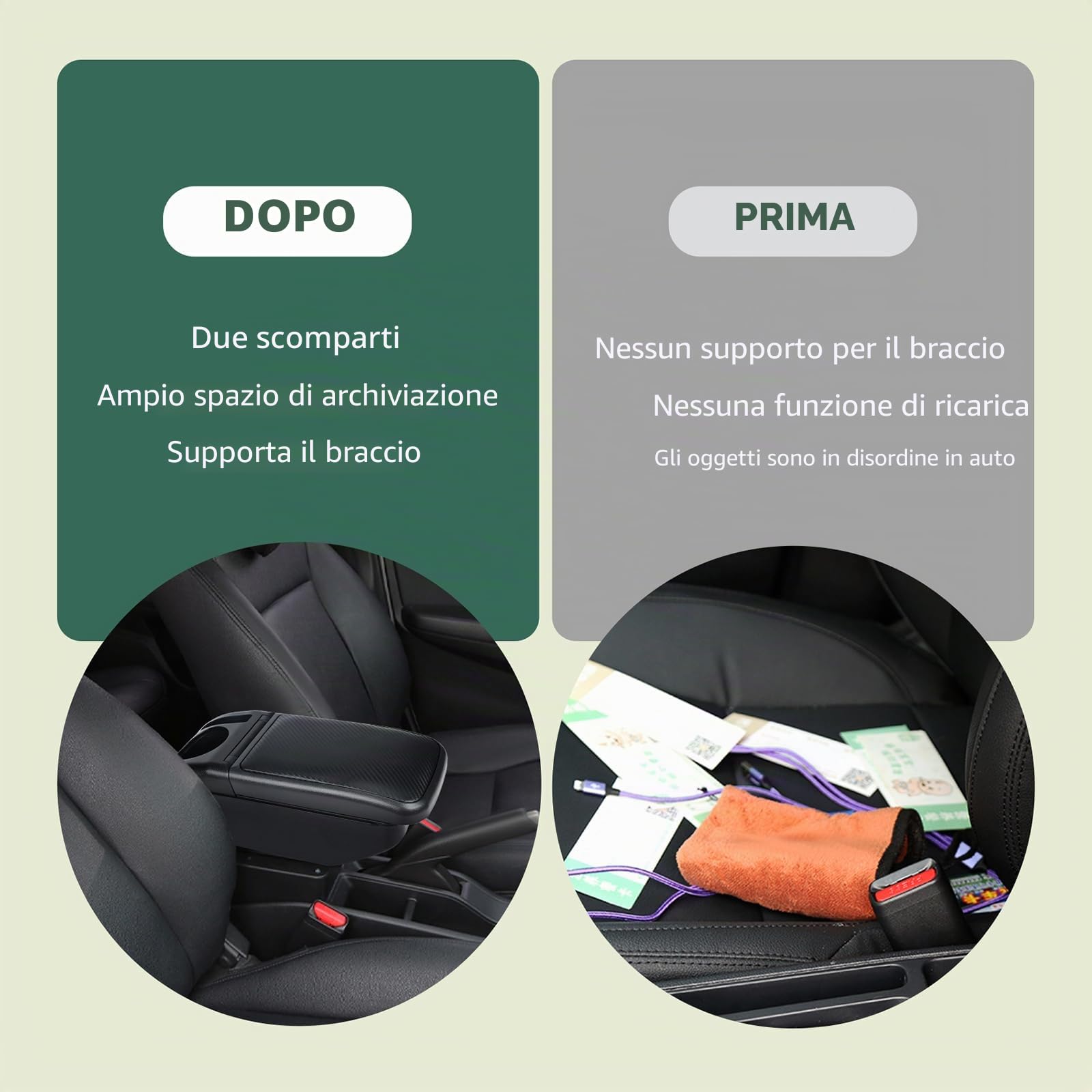 ZENVI Compatible with Hyundai i20 Braccioli | Stile Fibra Carbonio,Braccioli,Console Centrale Organizer Immagazzinaggio Scatola,Utilizzabile Per Autisti Supporto Gomito
