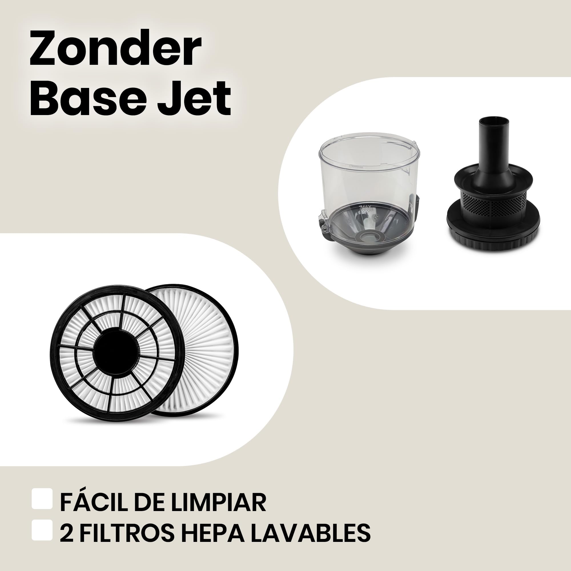 Zeegma Zonder Base Jet Aspirador sin Bolsa con Juego de Accesorios Tecnología Cyclone Potencia de Salida PowerSuction Cepillo Turbo de 899W vatios 2 contenedor de Polvo con Filtro HEPA 2L, Negro | Potencia de succión 899 W, 2 filtros HEPA lavables, recipi