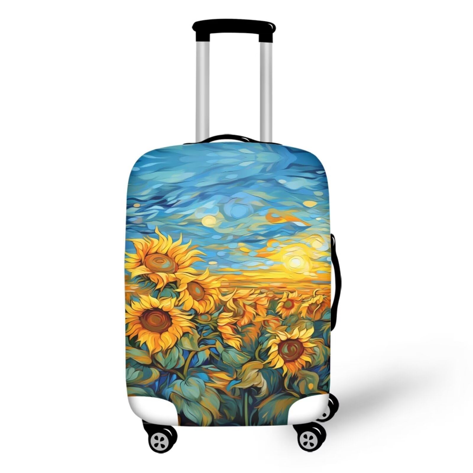 Ystardream Sunflower Luggage Cover Stylish Zipper Closure Highly Resilient Suitcase Protector Oil Painting Anti-Scratch Women Men Travel Accessories Fits M