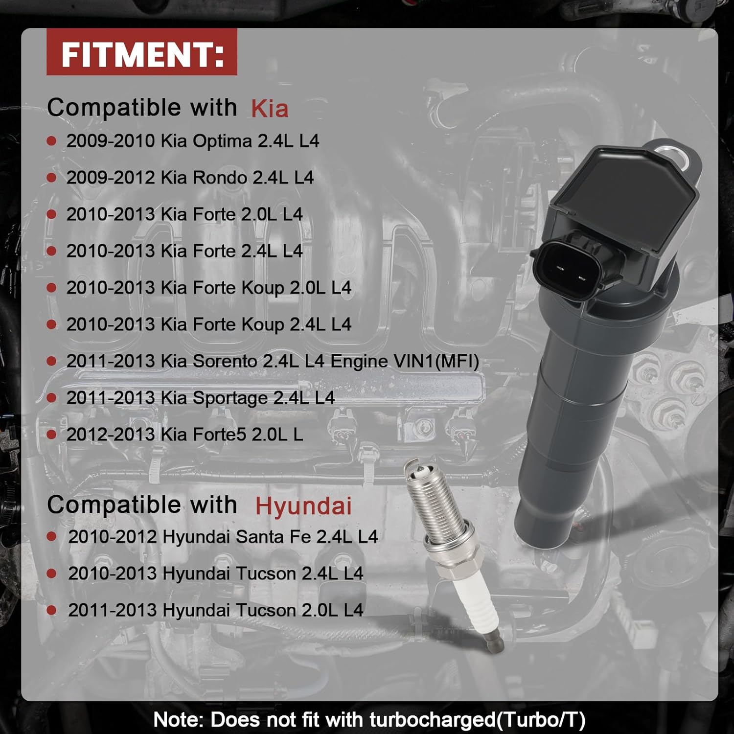 UF611 Ignition Coil Pack and Iridium Spark Plugs Set of 4 Compatible with Kia Optima Forte Sorento Sportage Forte5 Hyundai Tucson 2009-2013 2.0L 2.4L Replaces#C1667 5C1724