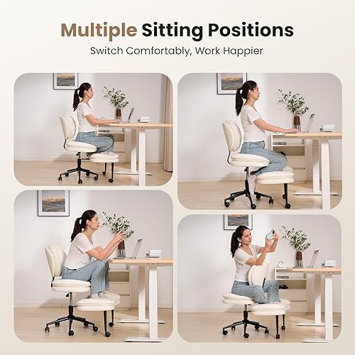 Miniatura 3 de Silla de oficina extra ancha y alta con patas cruzadas, asiento de nube profundamente acolchado, respaldo ergonómico, altura ajustable para TDAH y