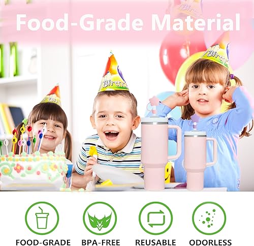 Miniatura 8 de YAYAYOUNG 6 fundas de paja con diseño de flores bonitas compatibles con vasos Stanley de 30 y 40 onzas, reutilizables, bonitas puntas de popote de