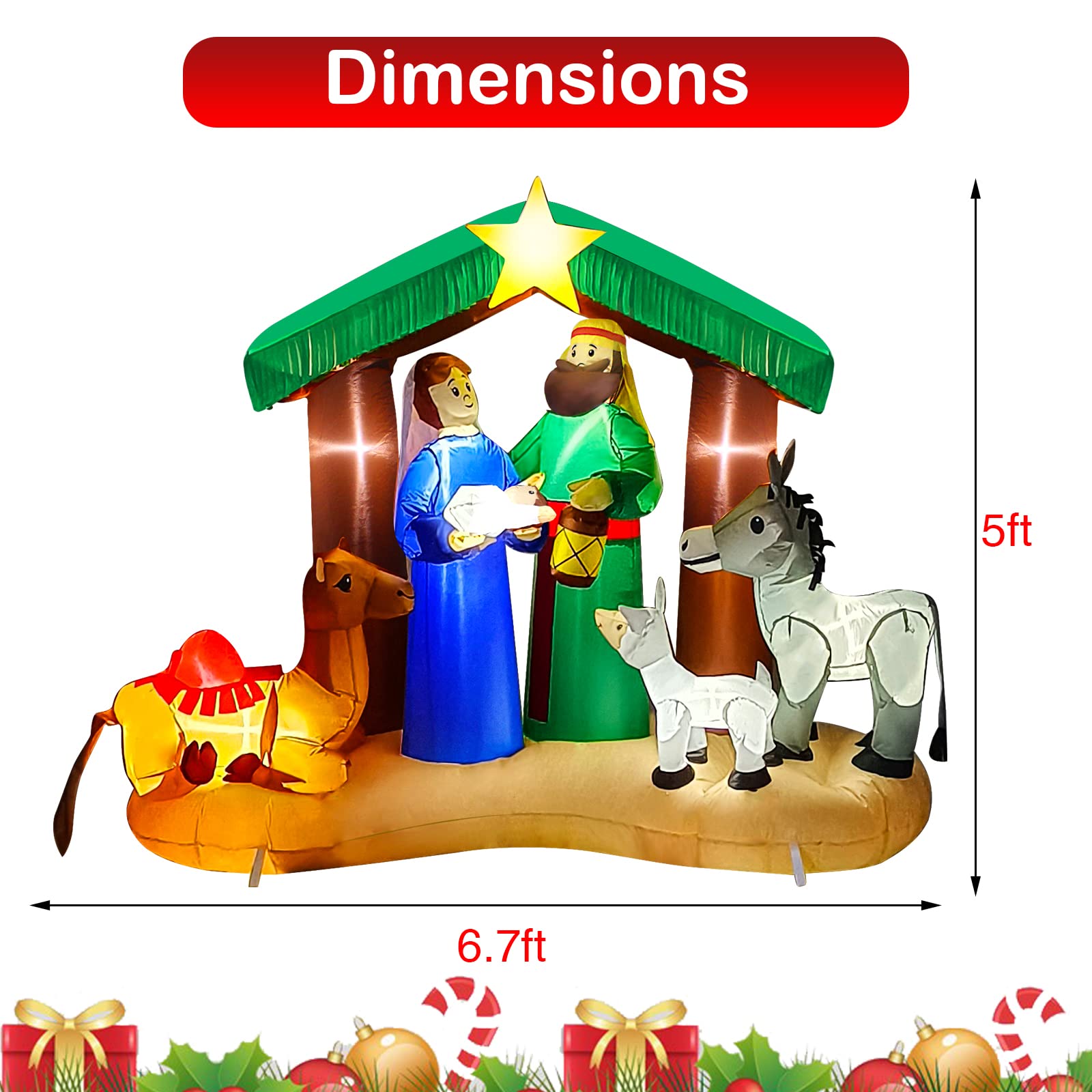 8FT Inflatable Christmas Nativity Scene With LED Lights - Outdoor/Indoor Blow Up Decor For Yard, Garden, Party