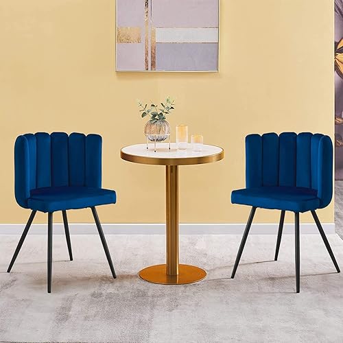 Miniatura 2 de TUKAILAi Silla de comedor única de terciopelo de 2 piezas, silla moderna con respaldo en forma de concha, asiento acolchado grueso y patas de metal