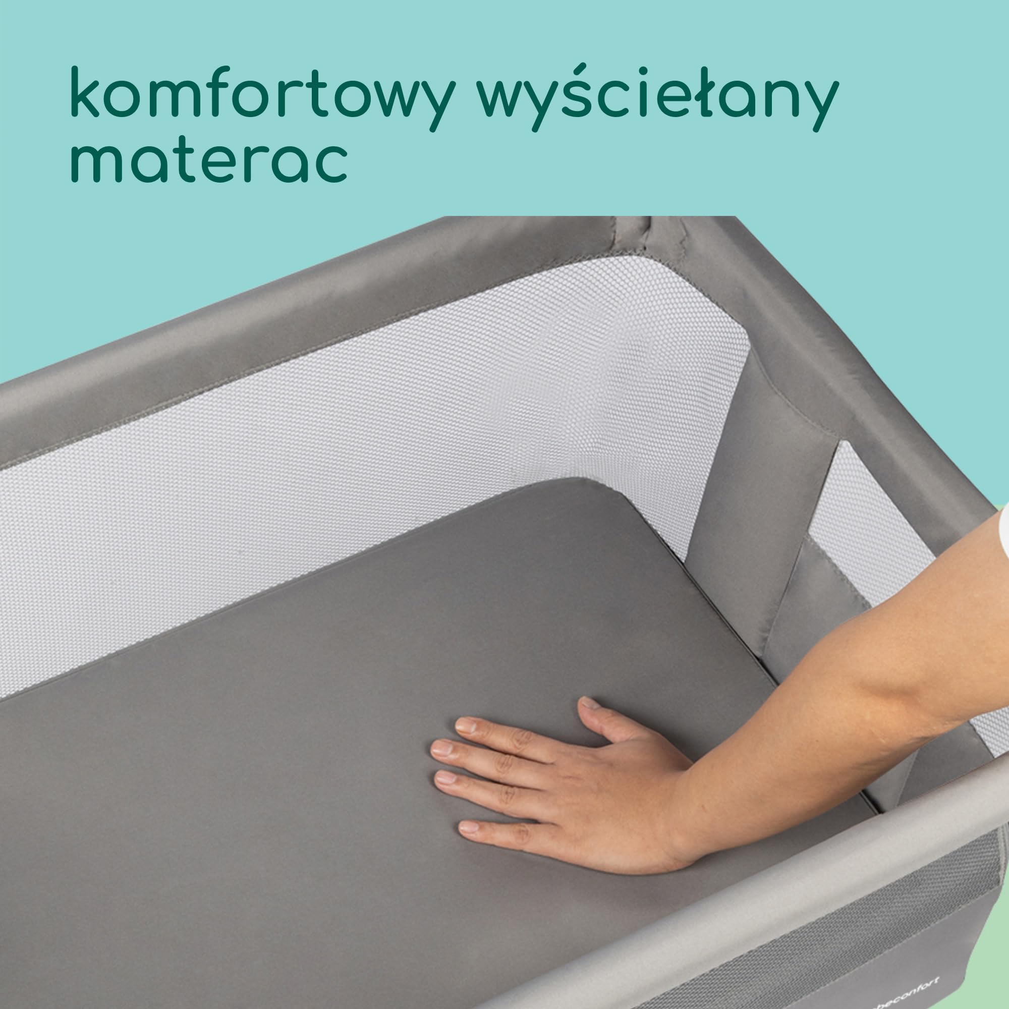 Bebeconfort Zina Łóżeczko Dostawne i Łóżeczko Niemowlęce od Urodzin do 6 Miesięcy (0-9 kg), Składane Łóżeczko Dostawne, 5 Regulowanych Pozycji Wysokości, Rozkładany Materac, Łatwy Montaż, Mineral Grey