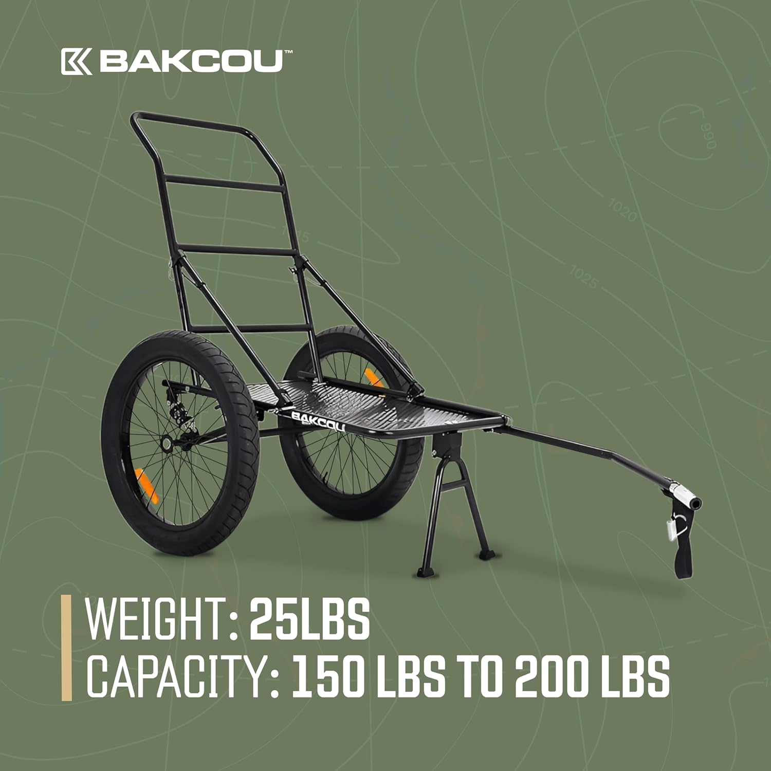 Bakcou - Folding Utility eBike Trailer - Hitch Attachment, Axle Extenders, 16x3 Fat Tires, Heavy-Duty Cargo Storage Cart with Canvas Liner